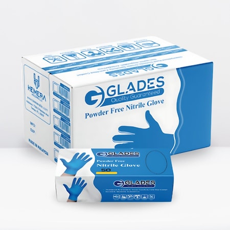 Glades Nitrile Disposable Gloves, 8 mil Palm , Nitrile, Powder-Free, XXL, 500 PK, Blue XXL